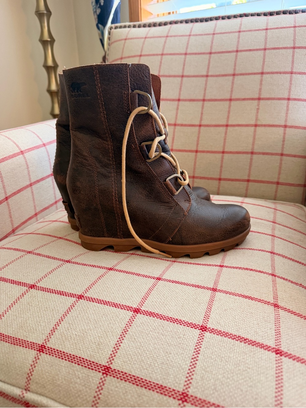 Sorel Dark Brown Leather Lace-Up Wedge Boots